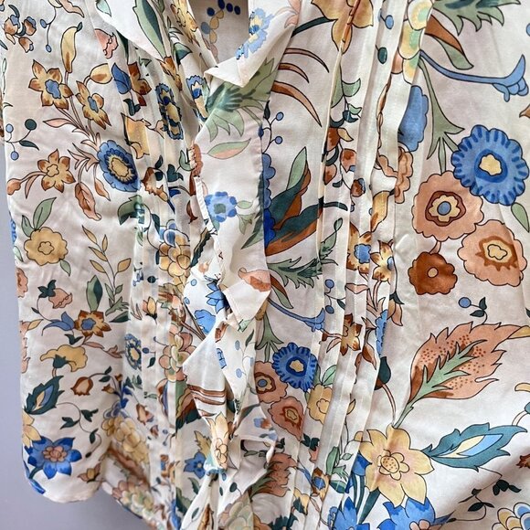 Talbots Fall‎ Floral Ruffle Detail Sleeveless Silk Blouse- Size 2P - Picture 2 of 5